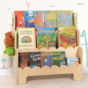 Kids Bookshelf Wooden 3-Tier, Scalloped Book Shelf for Kids Rooms, Front Facing Toddler Montessori Bookshelf, Baby Nursery Book Shelves Kids Classroom Bookshelf Bookcase