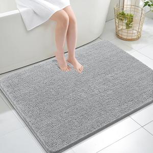 OLANLY Large Bathroom Rugs 40x32, Extra Soft Absorbent Chenille Bath Rugs, Rubber Backing Quick Dry, Machine Washable Bath Mats for Bathroom Floor, Tub and Shower, Home Decor Accessories, Light Grey
