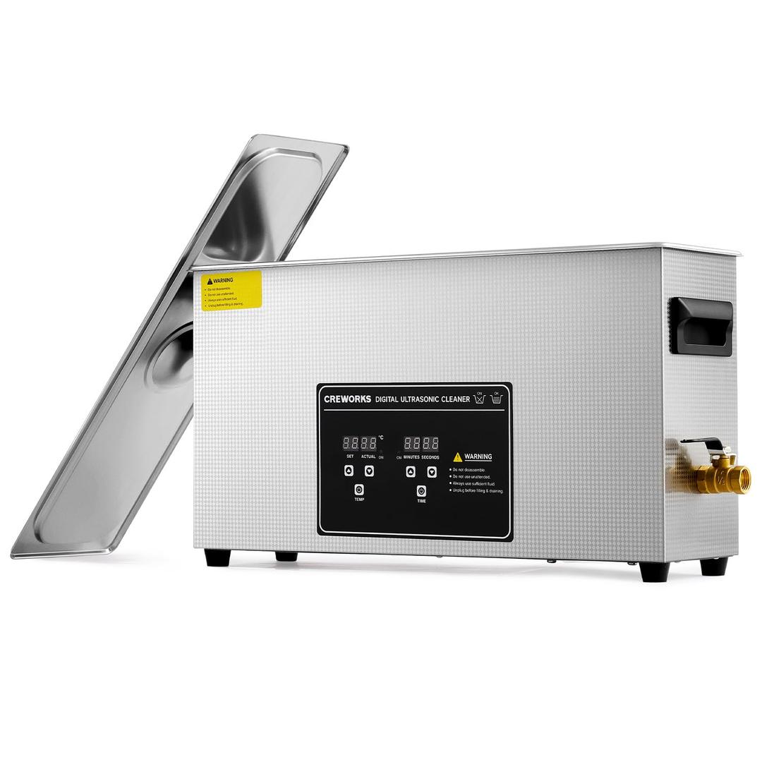CREWORKS 10L Digital Ultrasonic Cleaner for Elongated Objects, 240W Professional Ultrasonic Parts Cleaner with Heater and Timer, 2.6 gal Lab Ultrasound Cleaner Machine for Gun Part Machine Auto Tool