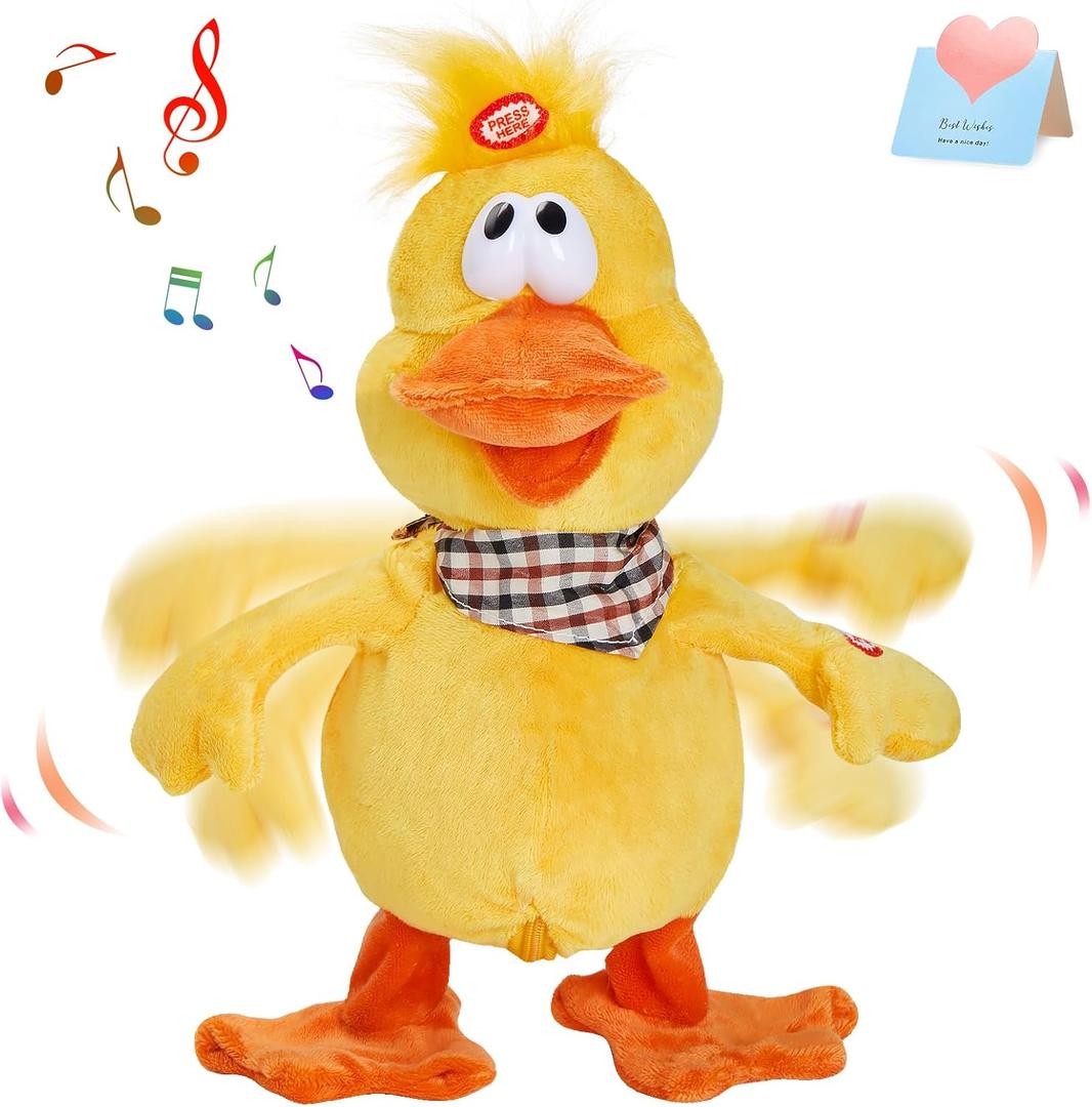 Houwsbaby 12'' Electronic Squawking Duck Toy, Electronic Quacking Musical Duck Stuffed Animal, Interactive Walking Singing Waving Duck Plush Toy Present for Kids Boys Girls Holiday Birthday
