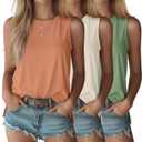 Riyiper 3 Pack Women's Sleeveless Tops Crew Neck Loose Fit Tank Tops Casual Summer Muscle Shirts Basic Solid Flowy Tees (L)