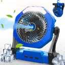 Ausic Portable Misting Fans for Outside, Outdoor Cooling Fan for Patios, 8 Inch Camping Battery Operated Rechargeable Fans, Spray Fan with Light & Hook for Beach, Tents, Travel (10000mAh, Blue)