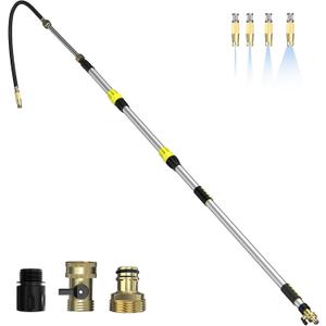 Buyplus 22FT Reach Telescoping Gutter Cleaning Tools 4-16FT Rain Gutter Cleaner Tools from Ground with 3/4" Brass Garden Hose Shut Off Valve, Bendable Flexible Water Wand for Garden Hose, Window