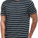 VEIISAR Men's Crewneck Striped T-Shirt Soft Elastic Cotton Tees XL