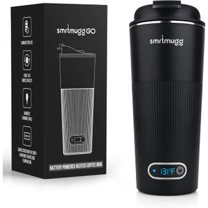 GO Heated Coffee Mug, Travel Mug, 13.5 OZ. Smart Mug, Battery Powered Heated Coffee Mug, Great for Coffee and Tea, Snap on Magnetic Charging Cord, New and Improved (Black)
