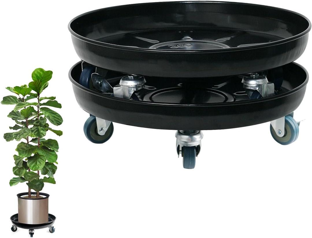 Choclaif Plant Caddy with Wheels,2 Pack Black Heavy Duty Plant Stand with Universal Wheels,Round Pot Trolley for Indoor Outdoor (12)