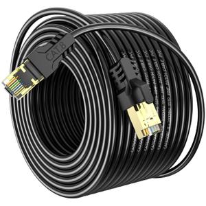Cat 8 Ethernet Cable 300FT,High Speed 40Gbps,2000Mhz,26AWG,Gold Plated RJ45 Connector,for Outdoor&Indoor,for/PC/Modem/Router/Gaming,Faster Than Cat7/Cat6/Cat5