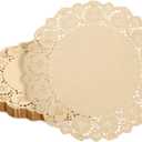 Juvale Paper Placemats - 12-Inch Round, Brown, 250 Count - Disposable Placemats & Lace Doilies - Paper Chargers for Dinner Plates - Tea Party Decorations & Wedding Table Decor