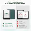 Magnetic Detachable Book Cover Case for 7" Kindle Paperwhite 12th Gen 2024 and Kindle Colorsoft Signature Edition, PU Leather Case and Clear TPU Cover with Auto Wake/Sleep, Blackish Green