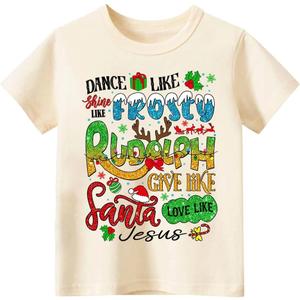 Kids Christmas Shirt  Toddler Boys Girls Holiday Outfit Santa Snowman Gingerbread Tree Gift T-Shirt 2T-8T (Yellow)