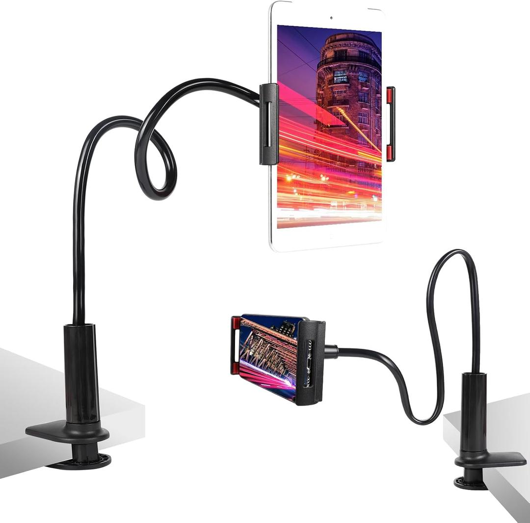 Selfdee Tablet Stand Holder for Bed, Gooseneck Adjustable Flexible Long Arm Tablets Mount Clamp Cell Phone Holder, Lazy Tablets Phone Stand, Compatible with 4-10 Inches Device