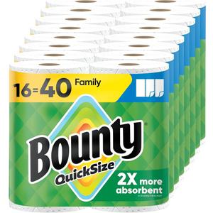 Bounty Paper Towels Quick Size, White, 16 Family Rolls = 40 Regular Rolls