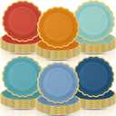 96 Pcs Blue and Orange Paper Plates 9 Inch Gradient Scalloped Paper Plates Disposable Dinner Dessert for Birthday Wedding Bridal Party Supplies, 6 Colors (Colorful)