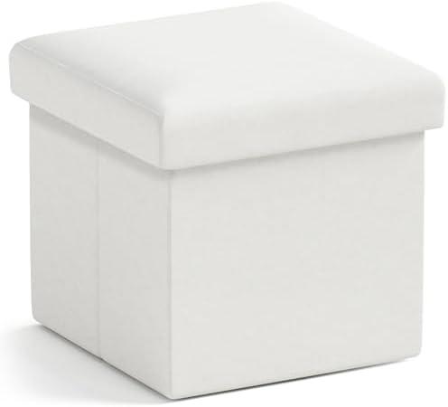 Ornavo Home Small Storage Ottoman Foldable Collapsible Cube Square Linen Ottoman Foot Rest Stool Seat, for Living Room, Bedroom, Home Office, Dorm - 12 x 12 x 12, White