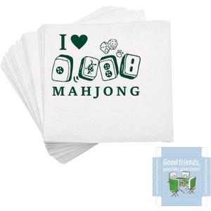 Mahjong Napkins - 4 Packs, 80 Sheets Total, Eco-Friendly Degradable Wood Pulp, Food-Grade Material, Printed "Good Friends, Good Tiles, Great Times" for Game Nights, Parties, Mahjong Gatherings