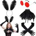 4 Pcs Halloween Mothman Costume Accessories Include Paw Gloves Glasses Feather Headband Black Feather Collar for Unisex Adults Women Halloween Party Cosplay Set Supply