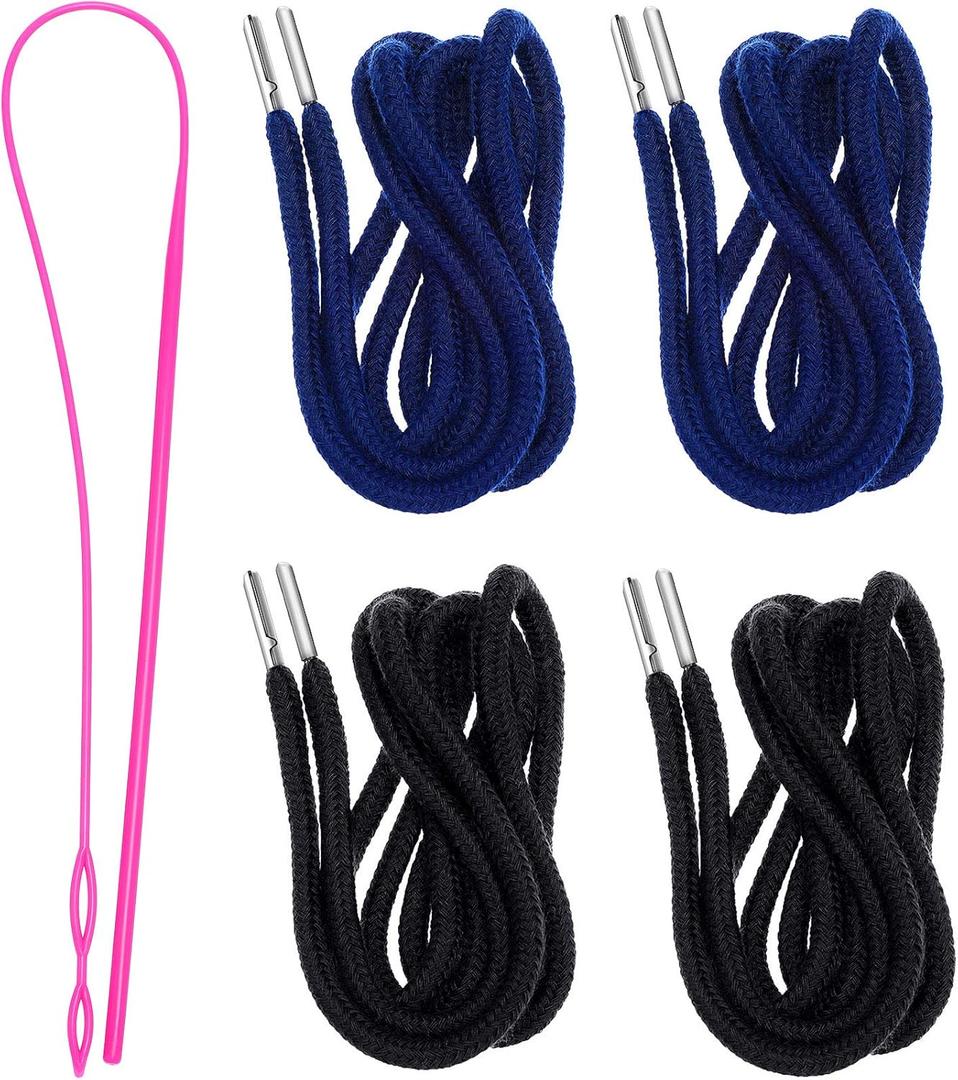 Drawstring Cords Replacement Drawstrings with Easy Threader for Sweatpants Shorts Pants Jackets Coats (Black, Navy Blue)