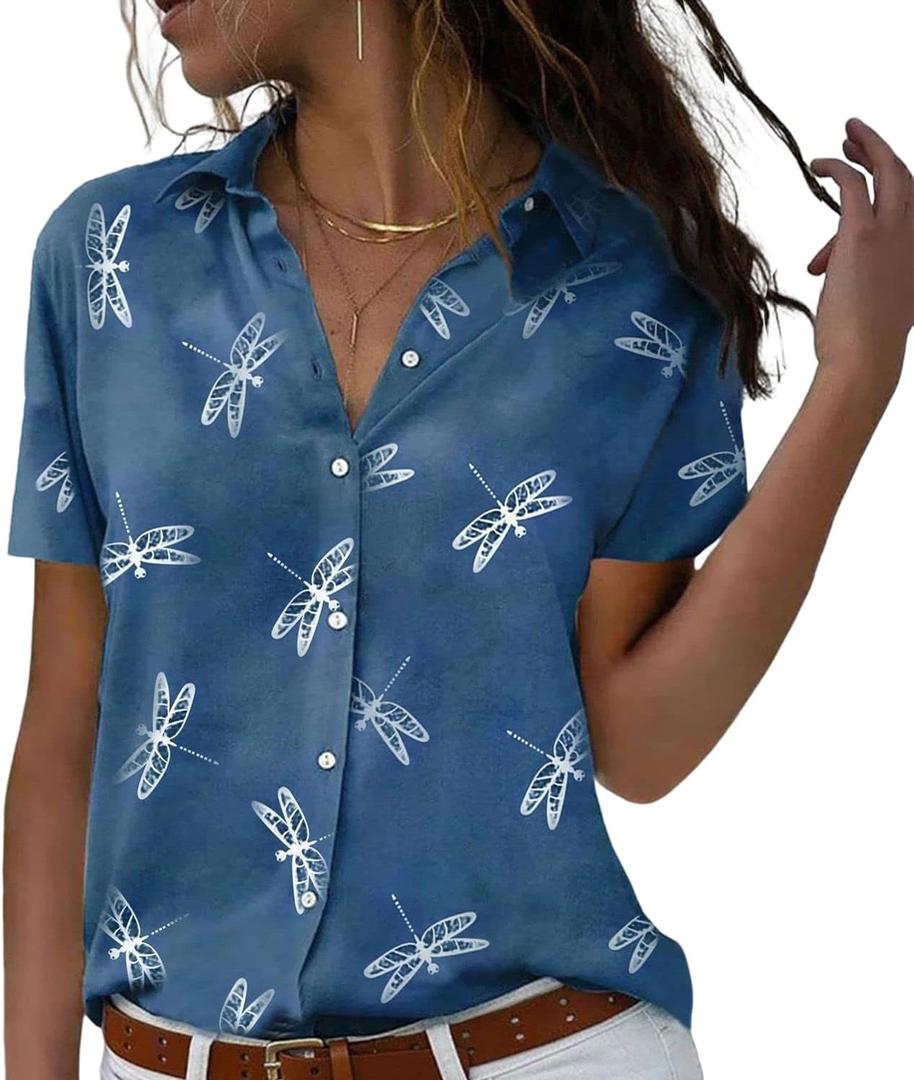 Floral Tops for Women Summer Flower Printed V Neck Tshirts Short Sleeve Tops Dressy Casual, XL