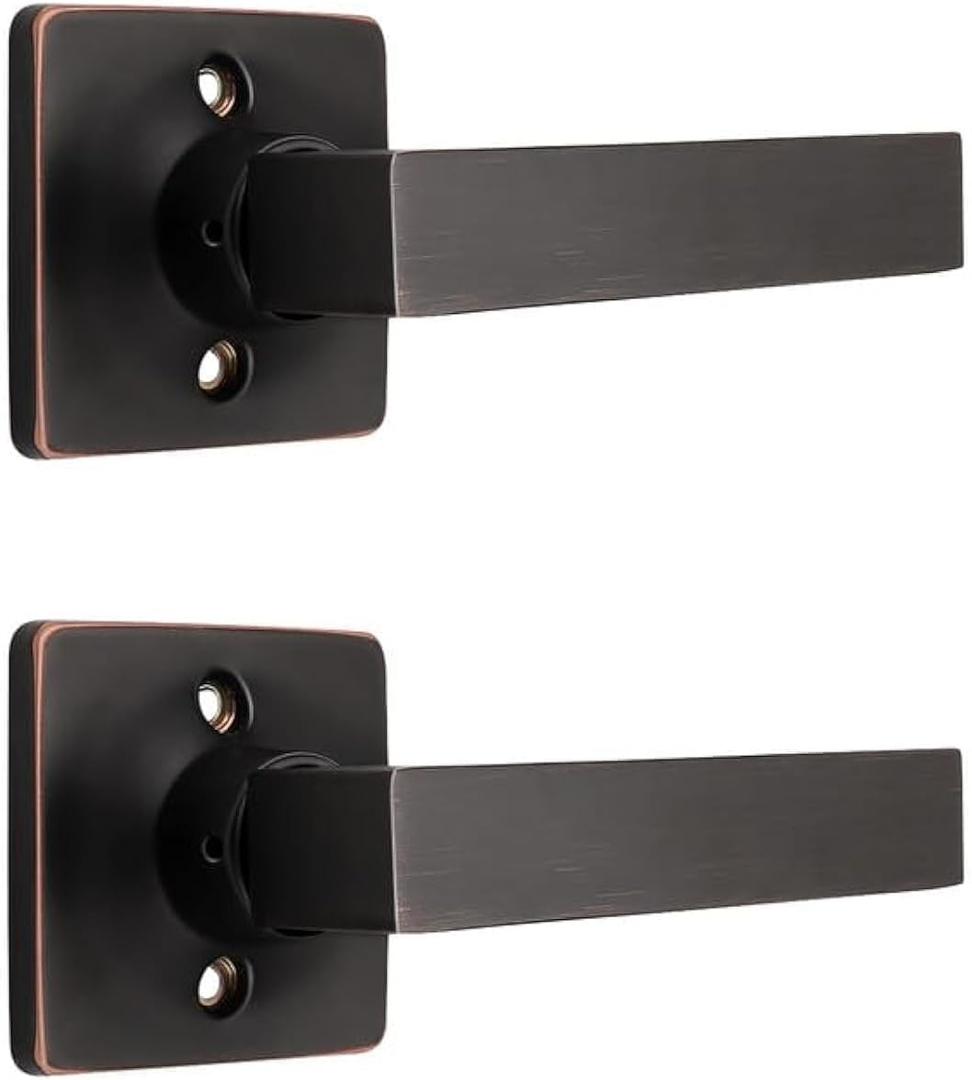 Mengico 2 Pack Square Dummy Door Handle Set,Oil Rubbed Bronze Door Handle for Closets and French Doors,Interior Door Knobs Reversible Right & Left Handed