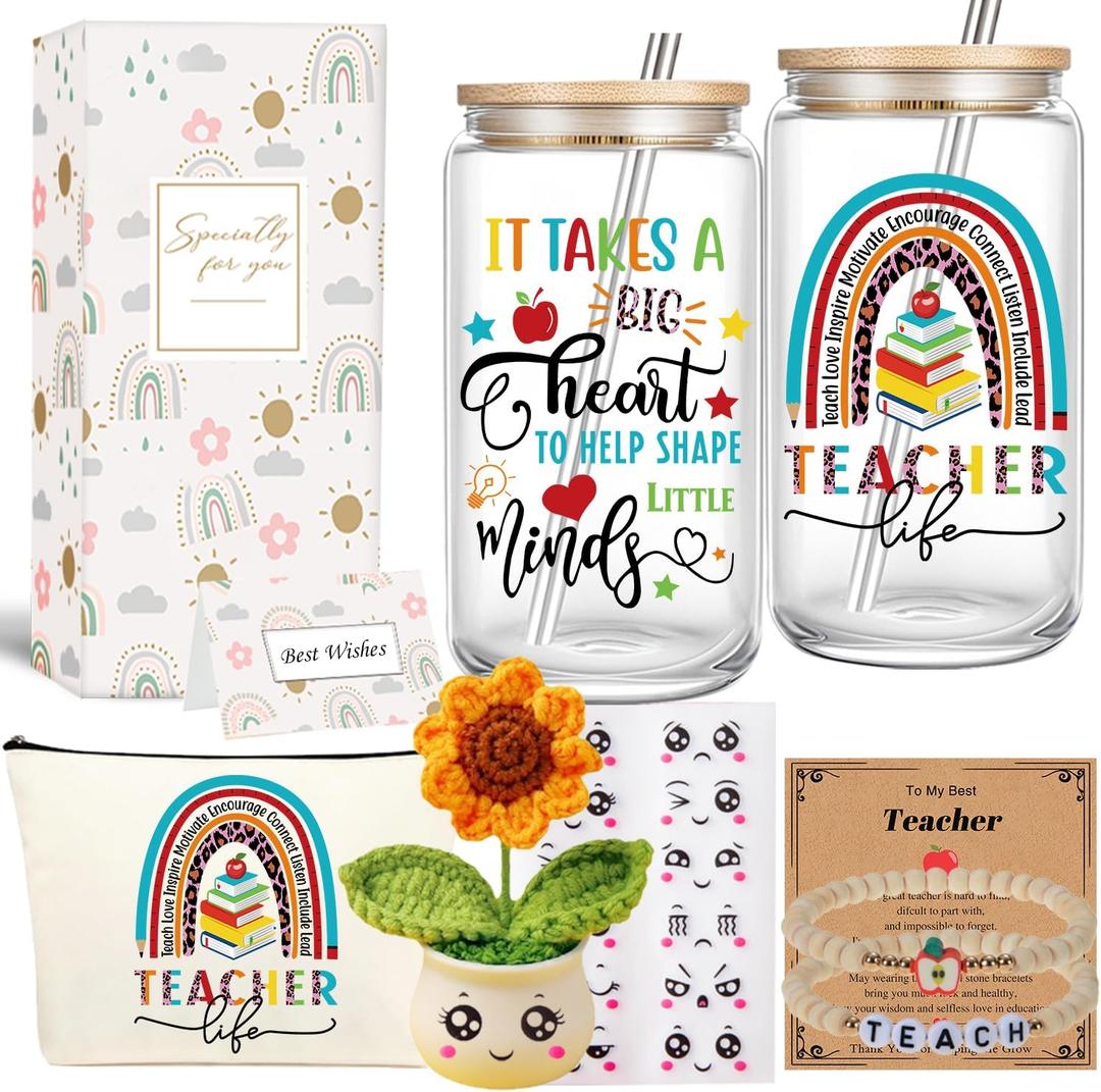 Teacher Gifts for Women Teachers Appreciation Gift 16oz Tumbler Unique Gifts Ideas for Teacher Thank You Basket Box for Teachers Day/Retirement/Christmas/End of Year