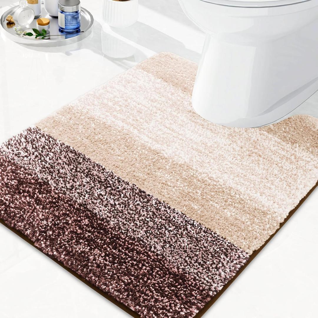 Arotive Microfiber Contour Toilet Rugs U-Shaped, Shaggy Soft Absorbent Bathroom Rugs, Non-Slip Thick Plush Bathroom Mat, Machine Wash Dry Bath Mats for Toilet Base, 24x20, Brown