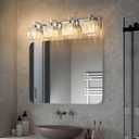 Modern Bathroom Vanity Light 4-Lights Chrome Crystal Wall Lamp Bathroom Modern Crystal Vanity Lighting