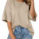 Cicy Bell Womens Oversized T-Shirts Summer Crew Neck Half Sleeve Tunic Tops Casual Loose Fit Basic Tee Shirt Light Khaki Medium