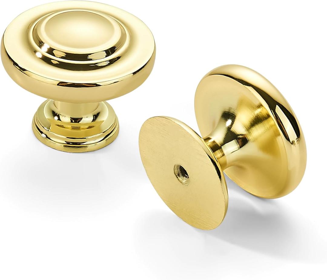 khtumeware 4 Pack Large 1-3/4 Inch Cabinet Knob, Metal Zinc Alloy Handle, Polished Brass Drawer Handle, Bifold Closet/Wardrobe/Cabinet/Bathroom Cabinet Door Knobs, Durable
