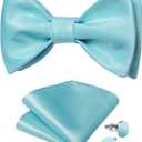 DiBanGu Mens Silk Self Bow Ties,Woven Solid Bowtie and Pocket Square Cufflinks Set for Men Tuxedo Wedding