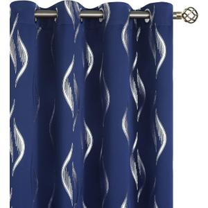BGment Wavy Navy Blue Blackout Curtains 63 Inch Length 2 Panels Set, Thermal Insulated Privacy Grommet Window Drapes for Kids Boys Bedroom, 52 x 63 Inch