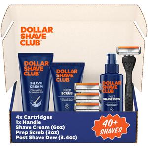 Dollar Shave Club Ultimate Set | 4 Swift Rinse Refill Cartridges, 1 Handle, 1 Prep Scrub 3 oz, 1 Shave Cream 6 oz, 1 Post Shave Dew 3.4 oz (5 Count (Pack of 1), Silver)