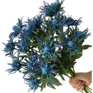 Fermus 8 Stems Artificial Thistle Flowers 8 Branch Real Touch Blue Thistle Decor 26 Inch Real Size Rustic Spray Eryngium Sea Holly for Wedding Bouquet Centerpiece