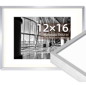 OUZUGIE 12X16 Picture Frame,Display Poster 8X12 With Mat or 12X16 Without Mat,Silver Aluminum Poster Frames with Premium Acrylic,Photo Frames with Strong Corner for Gallery Wall and Tabletop