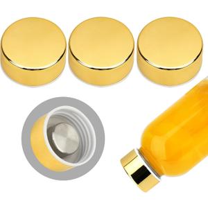 Zukro Replacement Metal Lids for Luxfuel/Brieftons/Sursip 10oz/16oz/18oz/24oz Glass Water Bottles, Stainless Steel Cap Fits For Bottles With Mouth Opening 1.49 Inch, Leak-Proof, Set of 3 Gold