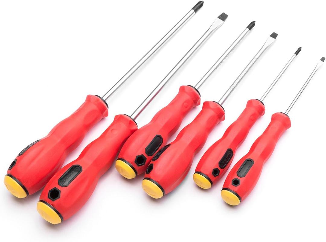 MAXPOWER 6-Piece Impact Rated Screwdriver Set, Slotted & Phillips, Cr-V Steel with Magnetic Tips, Ergonomic Soft Grip TPR Handles