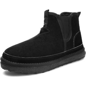 Winter snow boots for men Fur Lined Warm Anti-Slip Ankle Boots suede Chelsea Boots (7, Black)