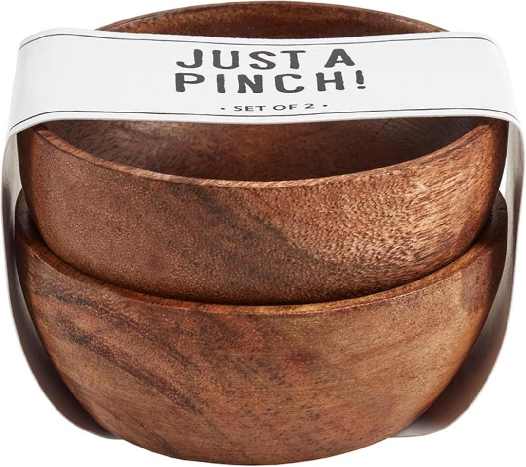 Santa Barbara Design Studio Acacia Wooden Pinch Bowl Set Mini Serving Bowls for Dips, Sauces, Condiments, Set of 2, Dark Wood