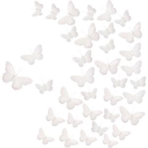 Chuangdi Feather Butterfly Decorations 36 Pcs White 3size Monarch Wall & Party Decor for Wedding, DIY Crafts Lightweight Artificial Feather Butterflies for Home Indoor Outdoor