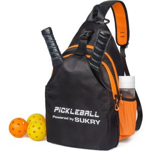 SUKRY Pickleball Bag Lightweight Sling Backpack for Men and Women with Multi-Pocket Crossbody Gym & Travel Backpack Pickle Ball Accessories (Orange)