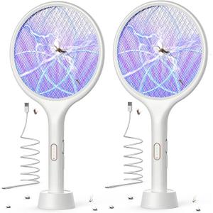 ISSVIC Electric Fly Swatter 4000V Bug Zapper Racket Dual Modes Mosquito Killer with Purple Mosquito Light Rechargeable for Indoor Home Office Backyard Patio Camping