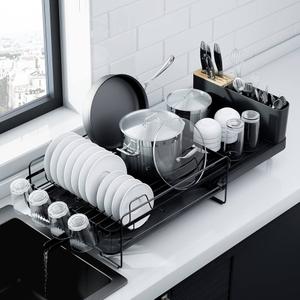 Large Dish Drying Rack,Extendable Dish Rack With Cutlery Holder, Anti-Rust Black Dish Racks For Kitchen Counter,Stainless Steel Dish Drainers For Kitchen Counter,Over The Sink Drying Rack Kitchen, Black