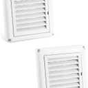 QWORK Air Vent ABS Louver Grille Cover, 2 Pack 4" Square Covers with Built-in Fly Screen Mesh for Bathroom Office Home