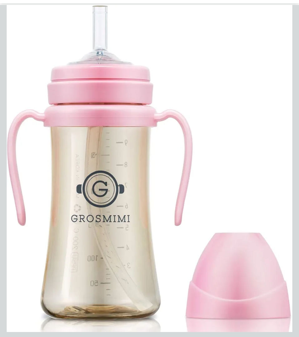 GROSMIMI Spill Proof no Spill Magic Sippy Cup with Straw with Handle for Baby and Toddlers, Customizable, PPSU, BPA Free 10 oz (Pink)