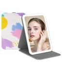 Rechargeable Travel Lighted Makeup Vanity Mirror with PU Leather Cover, Portable Travel Makeup Mirror with Lights, 3 Color Lighting,Touch Sensor Dimmable, Light Up Tabletop Cosmetic Mirror Folding (Rainbow)
