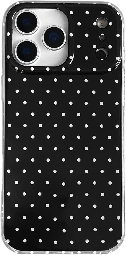 QLTYPRI Cute Phone Case for iPhone 17 Pro Case Polka Dot Fashion Aesthetic Design for Women Girls, Slim TPU Shockproof Protective Phone Cover for iPhone 17 Pro - Black