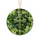 Saint Patrick's Day Ornament | Elegant Irish Celtic Cross Green and Gold, Religious & Spiritual Home Decor, Shamrock (Gold Leaf) Pack of 3