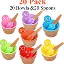 RICHSC-PAN 20 Pack Ice Cream Bowls, Cartoon Candy Color Ice Sundae Cups with Spoon. Multi-Color Reusable, Perfect for Summer Ice Cream Events and Gift Bags for Kids.