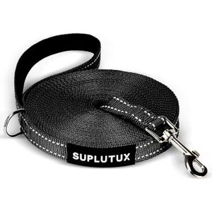 Reflective Dog Leash10FT/16FT/30FT/50FT/100FT Durable Nylon Training Leash with Heavy-Duty Metal Clasp, High Visibility for Night Walking, Perfect for Small, Large Dogs (Black, 30FT)