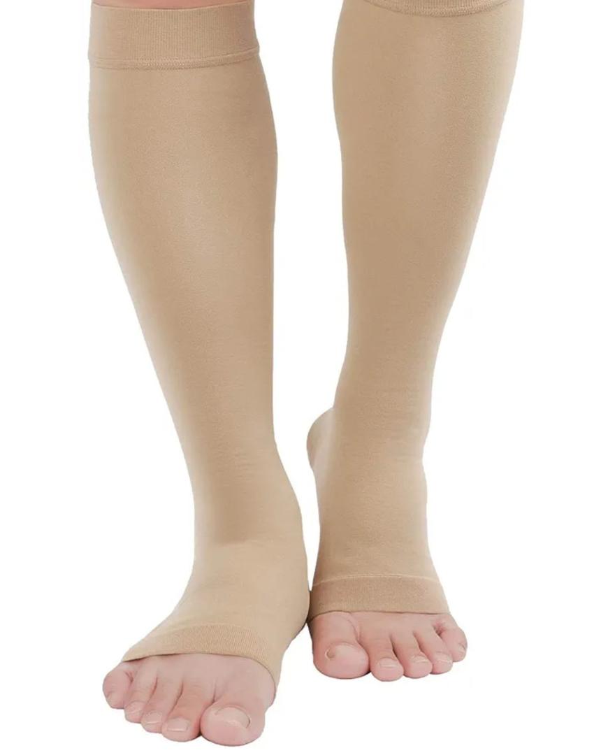 TOFLY® Compression Stockings (Pair), Grade Firm Support 20-30mmHg, Opaque, Unisex, Open Toe Knee High Compression Socks for Varicose Veins, Edema, Shin Splints, Nursing, Travel, Beige M