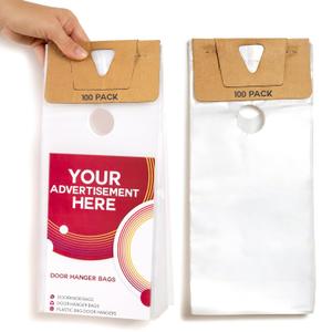 Door Hanger Bags 6 x 12 - Waterproof and Secure 100 Pack Perfect Display for Your Advertisement Plastic Door Hanger Bags